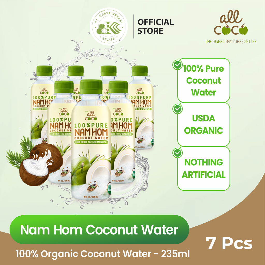 

All Coco Nam Hom Organic Coconut Water Air kelapa Murni 235ml - 7 pcs