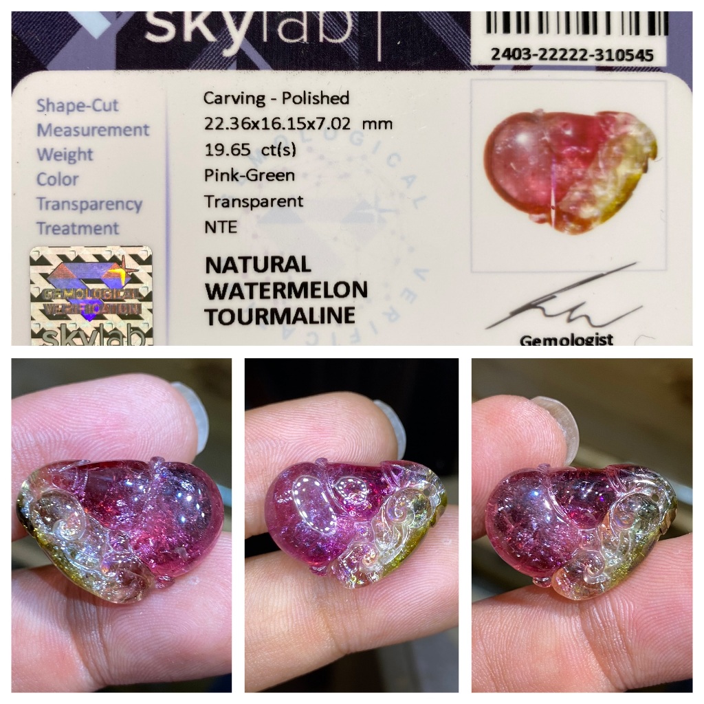 Natural 19.65ct watermelon tourmaline carving polished