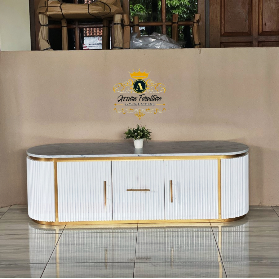 Buffet tv Marmer minimalis modern salur tv stand, bufet tv Marmer Asli