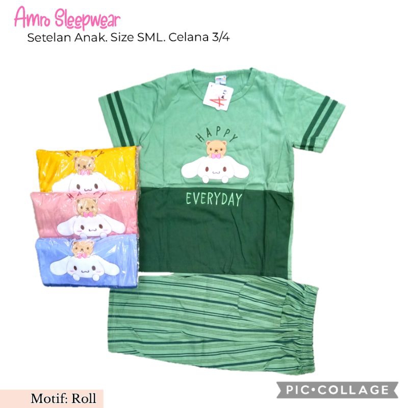 babydoll anak cewe perempuan celana pendek 3/4 S M L merk amro original serian 1 2 3 4 5 6  tahun sd