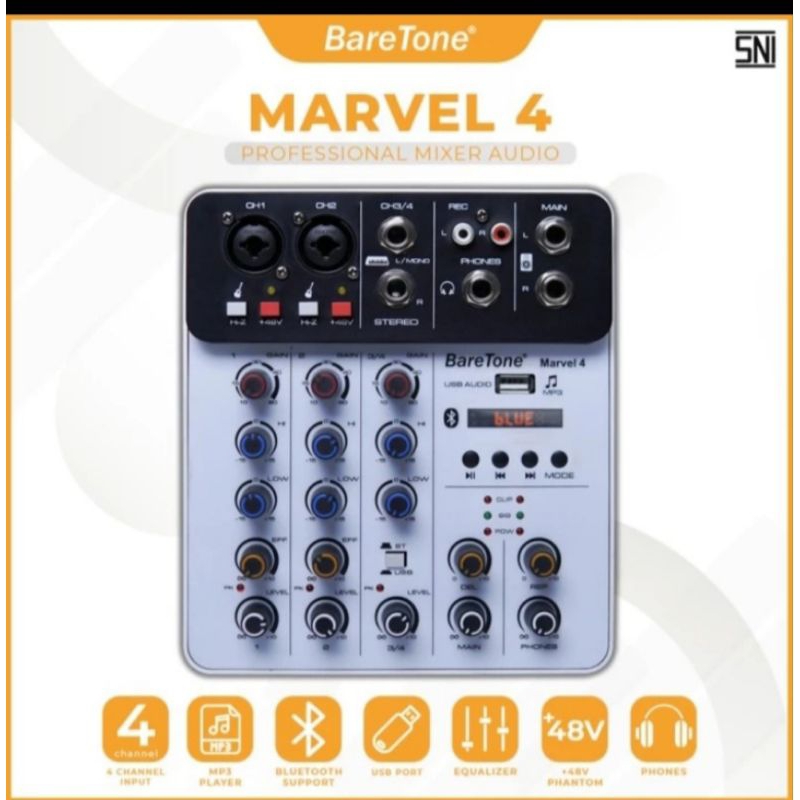 Mixer Audio BareTone Max Marvel 4-Profesional Mixer 4 Channel
