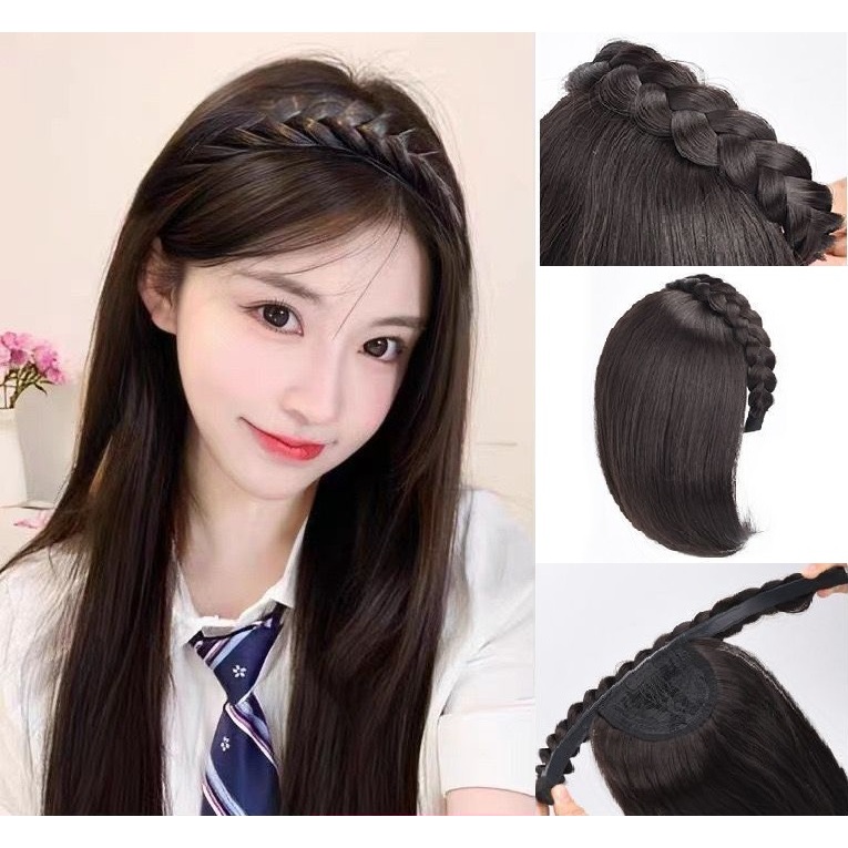 haziksport - bando semi wig rambut palsu model kepang bando penambah volume rambut bando semi wig