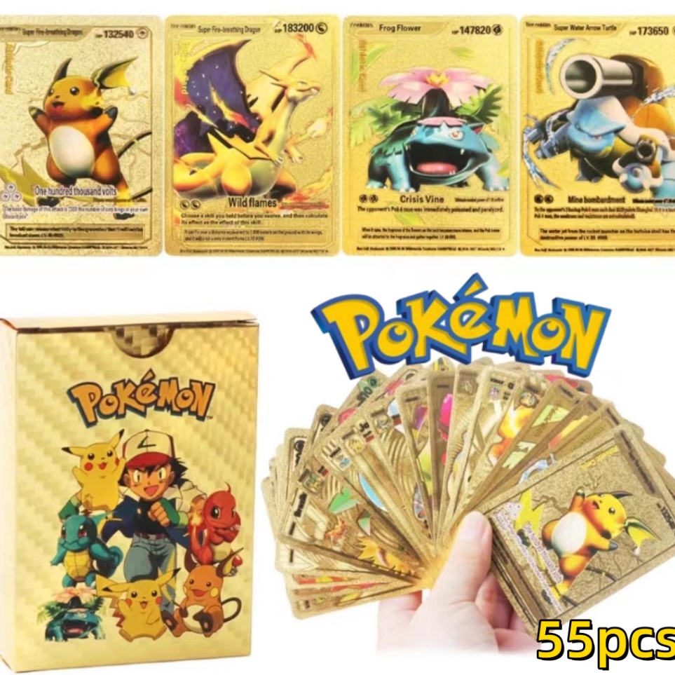 Kirim Teraman  Ready stock55PCS Mainan Kartu Pokemon Original Pokemon Cards Kartu Dinosaurus Black G