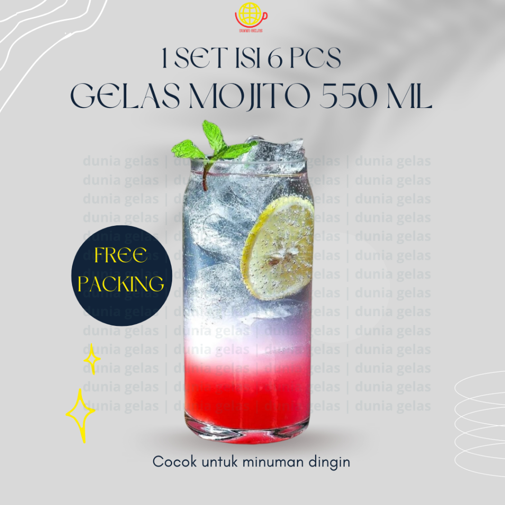 1 Set isi 6 buah Gelas Citinova Cana 550 ml / Gelas Kaca Tinggi / Gelas Mojito / Gelas Jus / Gelas R