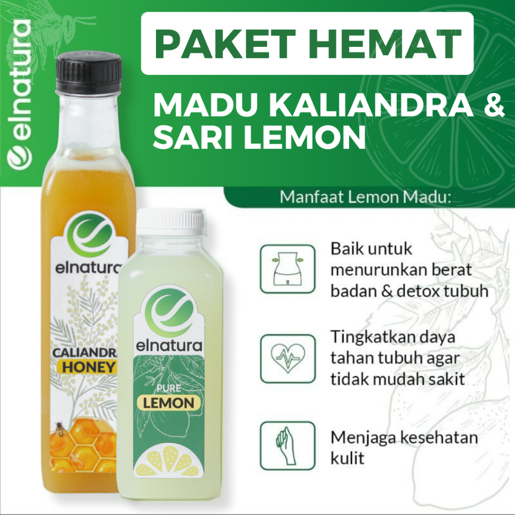 

Elnatura - Madu Murni Kaliandra 480gr & Sari Lemon 250ml | Paket Detox