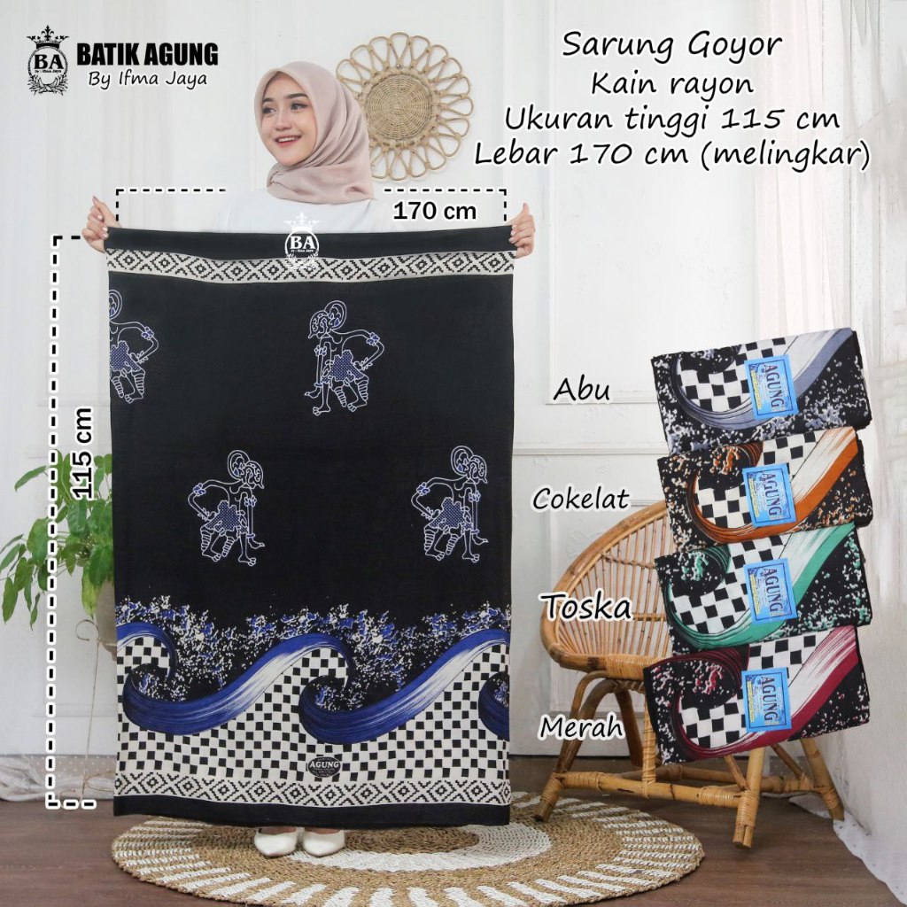 Sarung Rayon/Goyor Remaja | Motif Wayang Bima Ombak Catur | Serian Warna