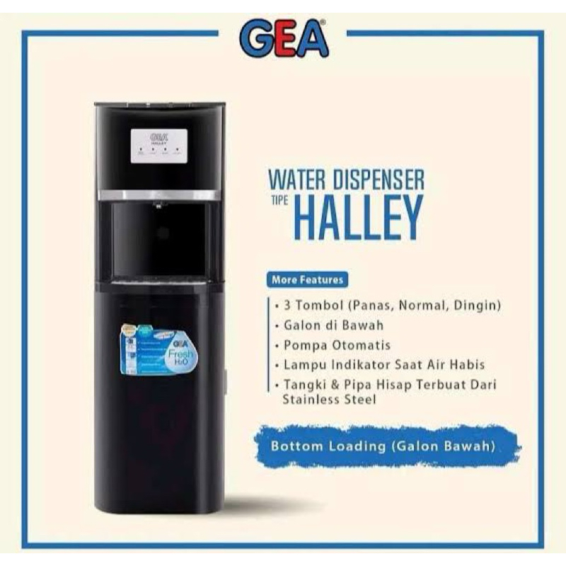 DISPENSER GALON BAWAH GEA DISPENSER GEA GALON BAWAH BERKOMPRESOR DISPENSER GEA HALLEY  GARANSI RESMI