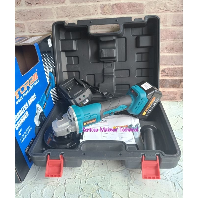 TORA 4" 21V Cordless Angle Grinder Gerinda Gurinda Grenda Tangan Baterai 21 Volt