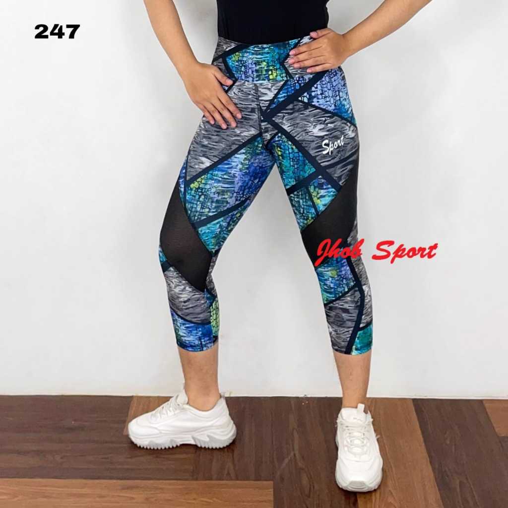 Legging Olahraga Wanita/Legging 7/8 Motif/Legging List Miring Jaring Tile