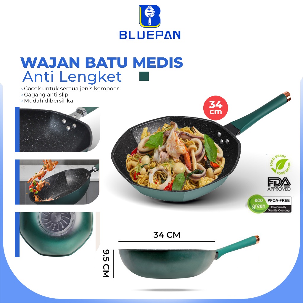 Bluepan Termurah Wajan Batu Medis Wajan Segi Delapan Wajan Penggorengan Besar Wajan Anti Lengket Pen