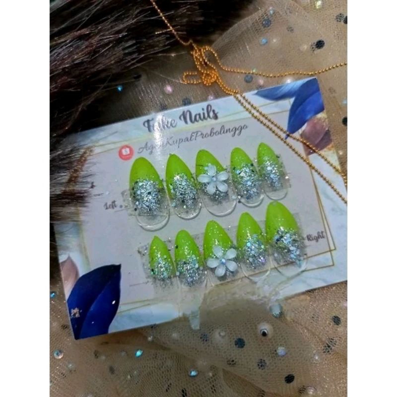 (LP.s.hijau)AGEN KUKU PALSU MURAH/KUPAL WEDDING/NAIL ART 3D