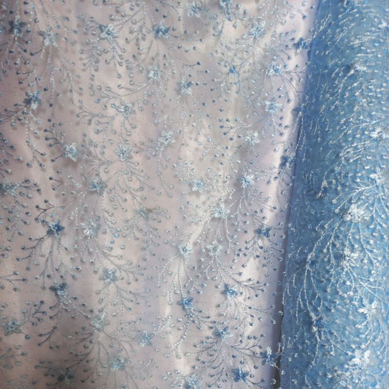 MURAH kain tile brokat meteran BABY BLUE / BIRU MUDA gliter halus full bordir cantik mewah -50cm