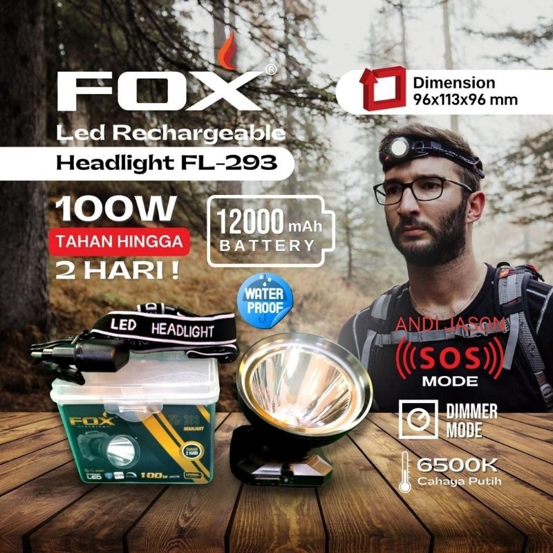 SENTER KEPALA FOX 100W CAHAYA PUTIH HEAD LAMP FOX FL-293