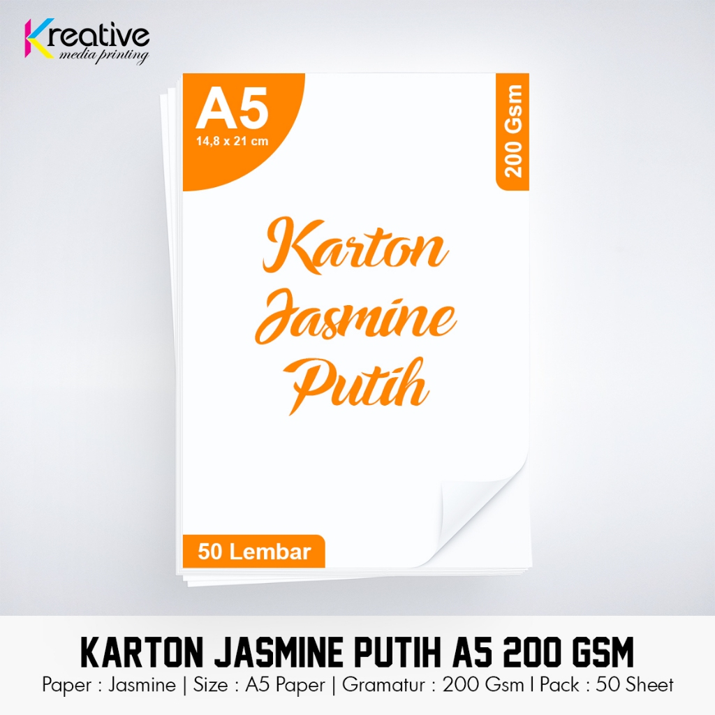 

Karton JASMINE Putih (A5 / 200 Gsm / 1 pack = 50 lbr)