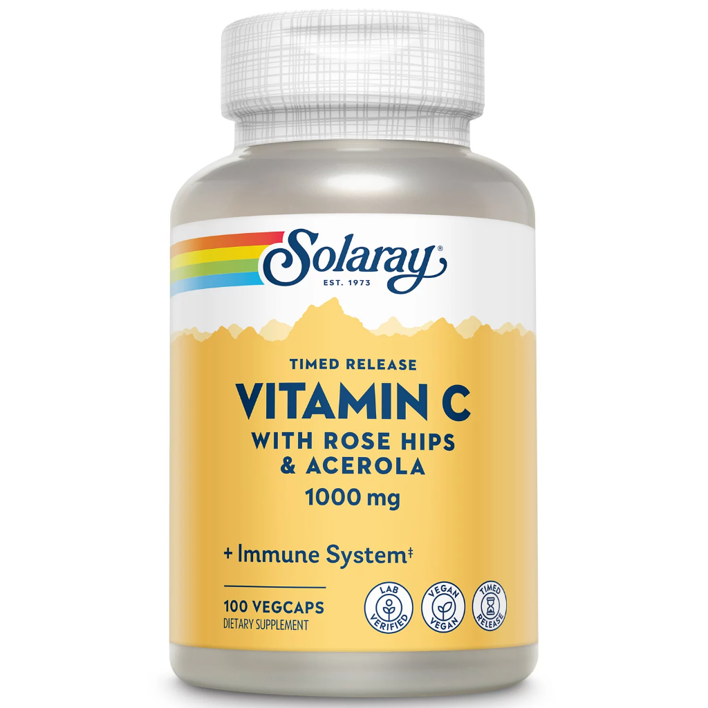 Solaray Vitamin C 1000mg 500mg Timed Release Pelepasan Bertahap Rose Hips Acerola Imun Daya Tahan An