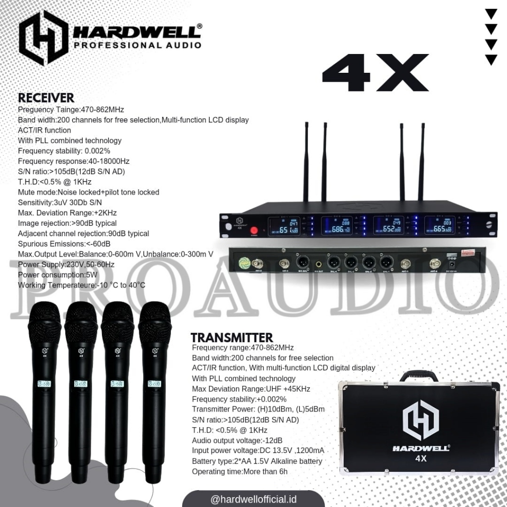 Mic Wireless Hardwell 4X Handheld 4 Mic Wireless Microphone 4 X Garansi Resmi