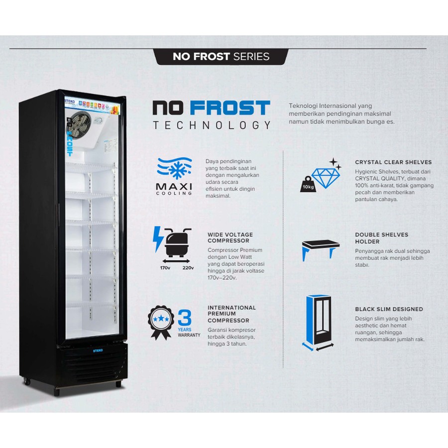 Kulkas Showcase 320 Liter Steko MG 300 / Kulkas Chiller 6 Rak Steko MG300 / Kulkas Minuman Steko Gar