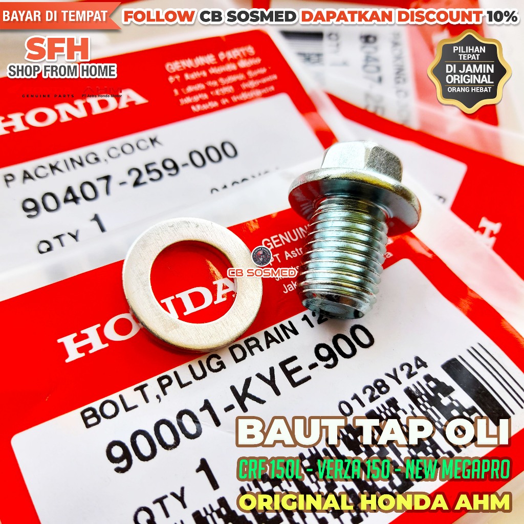 Baut Tap Oli Verza 150 K18 Ring Alumunium Tap Oli CB150 Verza K18H Bolt Drain Plug Original Honda AH