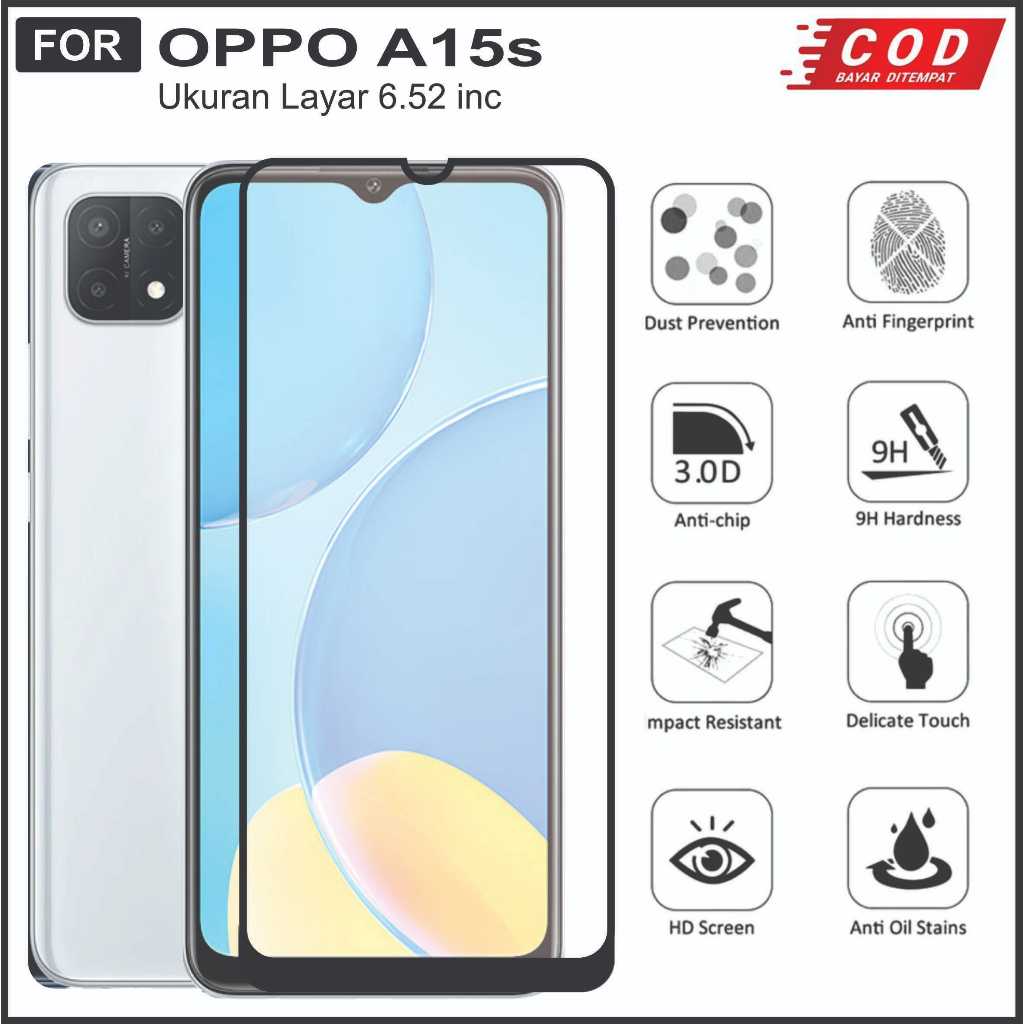 Tempered Glass OPPO A15s Screen Guard Protector List Hitam