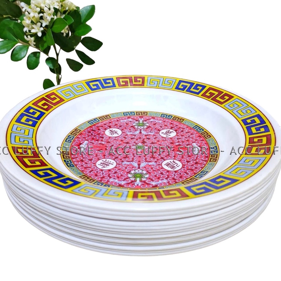 Satu Lusin 12 Pcs Piring Melamin Motif Batik  Piring Makan Melamin  Piring Melamin 23 cm  Piring Mel