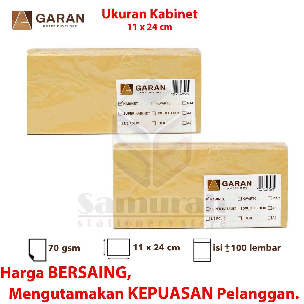 Amplop Kertas Coklat Garan Ukuran Kabinet Lem 11 X 24 Cm / Amplop Gaji 70 Gsm - Gram Cabinet + Seal