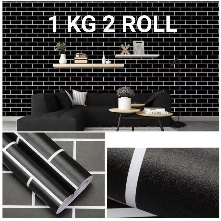 Sale plus Wallpaper Dinding Bata Hitam dan motif laris Ukuran 1 meter x 45 cm Wall Sticker Welpeper