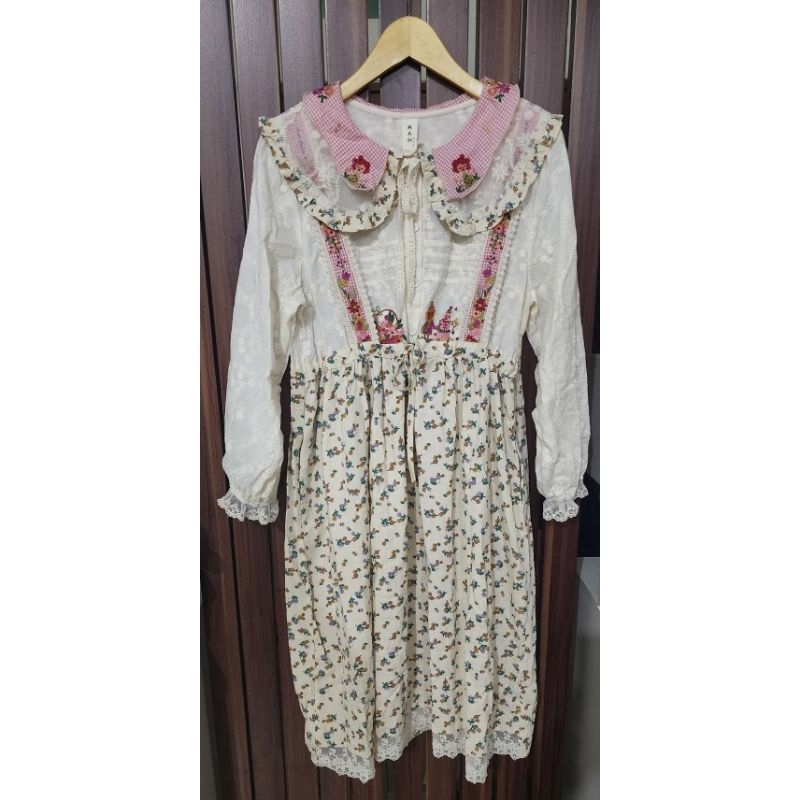 Dress BKK HYS Katun Timbul Renda Bordir Bunga