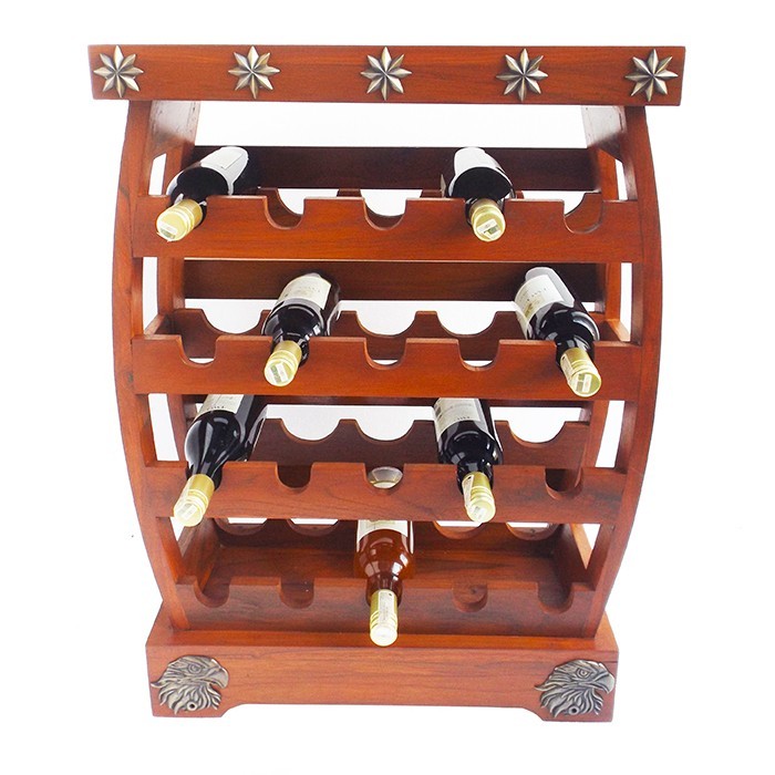 75 cm Teakwood Wine Rack / Rak Wine Minuman Kayu Jati - HWR1516 / Wine Barrel with Decorative Eagle 