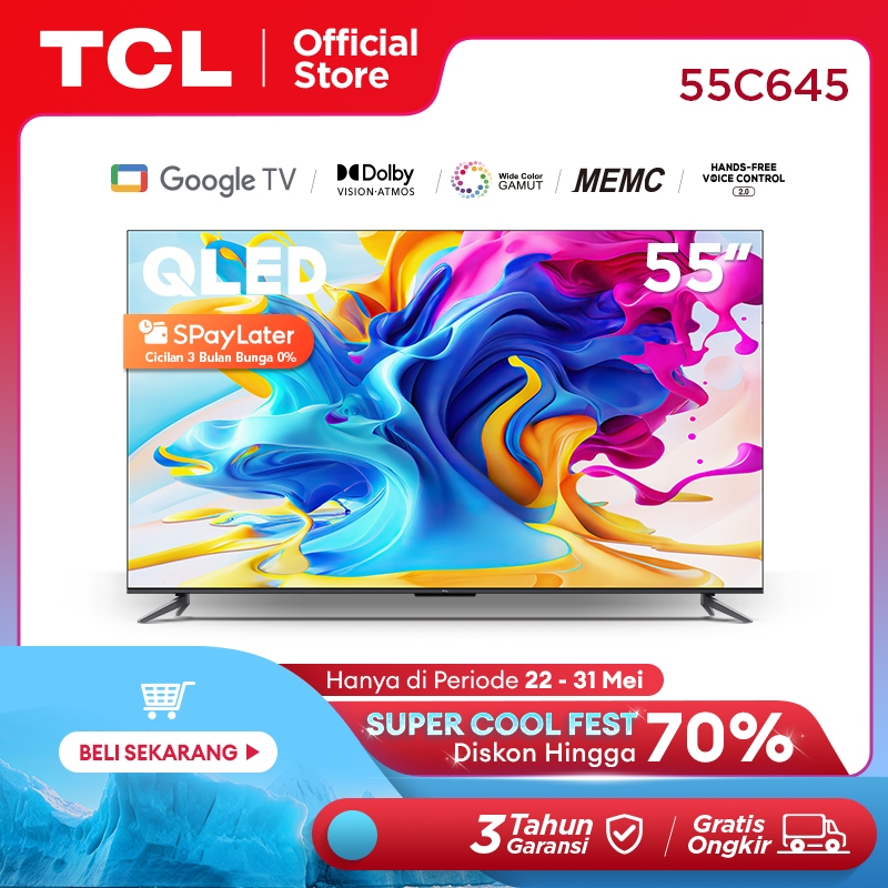 TCL 55 inch QLED Google TV 4KUHD - HDR 10+ - Dolby Atmos &amp; Vision (Model: 55C645)
