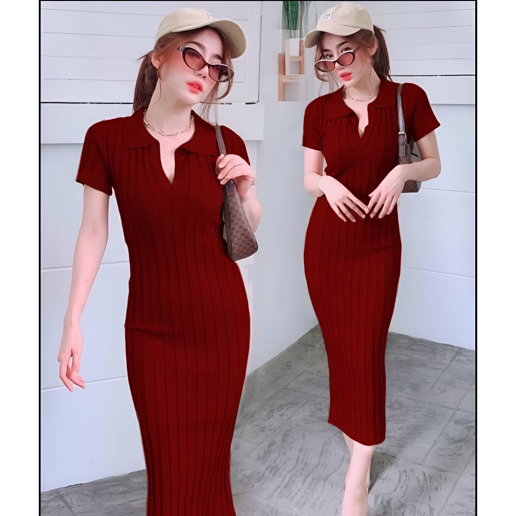 Baju Dress Rajut Wanita Korea Style Press Body Kekinan