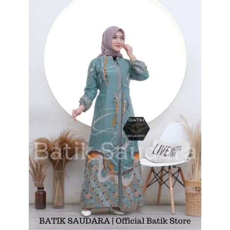 Baju Batik Gamis Bolero Fashion ibu Ibu Wanita Lengan Panjang Busui Jumbo Batik Saudara Motif Gurita