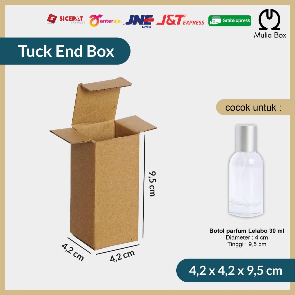 

Kardus Packing Tuck In Box 4,2 x 4,2 x 9,5 cm Dus Parfum Le labo 30ml Corrugated Die Cut Polos