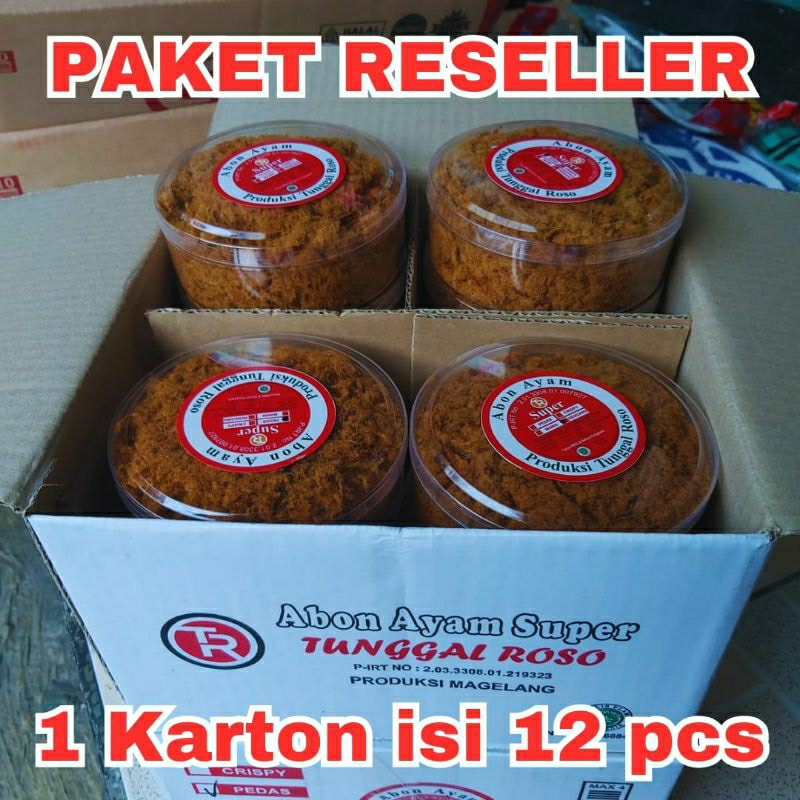 

(PAKET RESELLER) Abon Ayam Super Tunggal Roso 12 Toples x 100 gram Food Jajanan