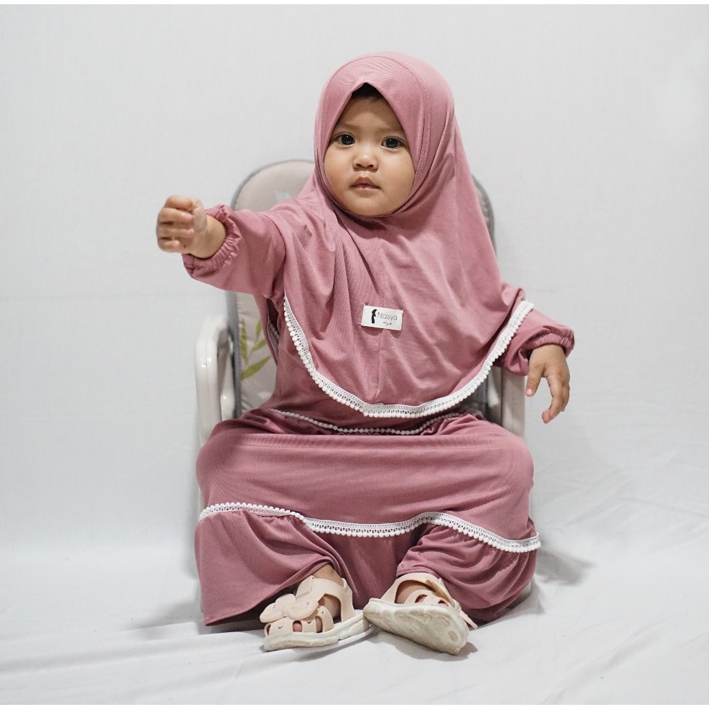 Nasya Hijab Gamis Anak Daulani Gamis Anak Perempuan Kombinasi Renda Pompom Bahan Jersey Premium Gami