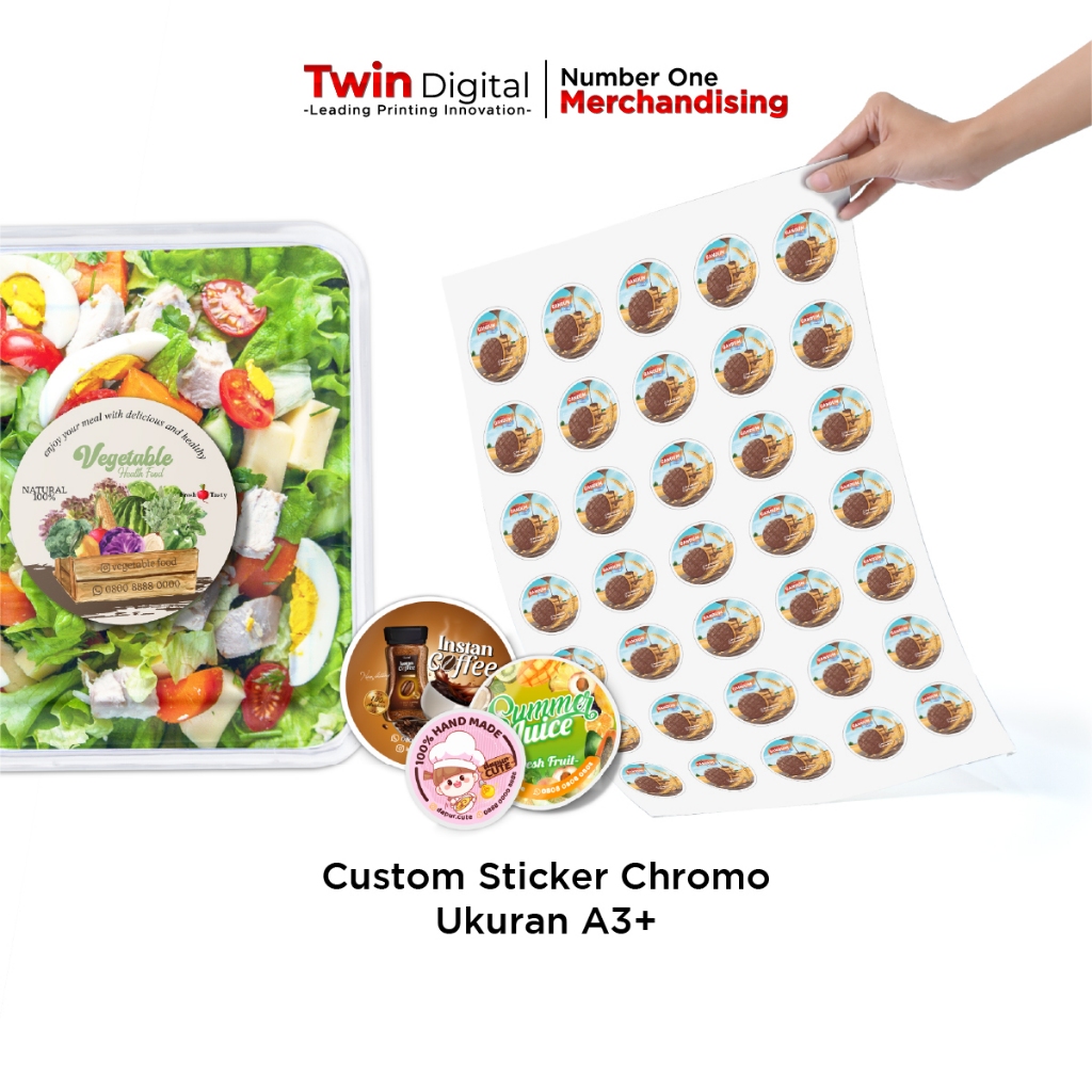 

Twindigital Custom Sticker Chromo Tinggal Tempel / Label Makanan & Segel Kemasan - Stiker Chromo A3+