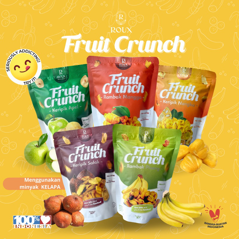 

ROUX - Fruit Crunch - Keripik Buah - Keripik Rambak Buah Pisang / Salak / Apel / Mangga / Nangka - Cemilan Sehat