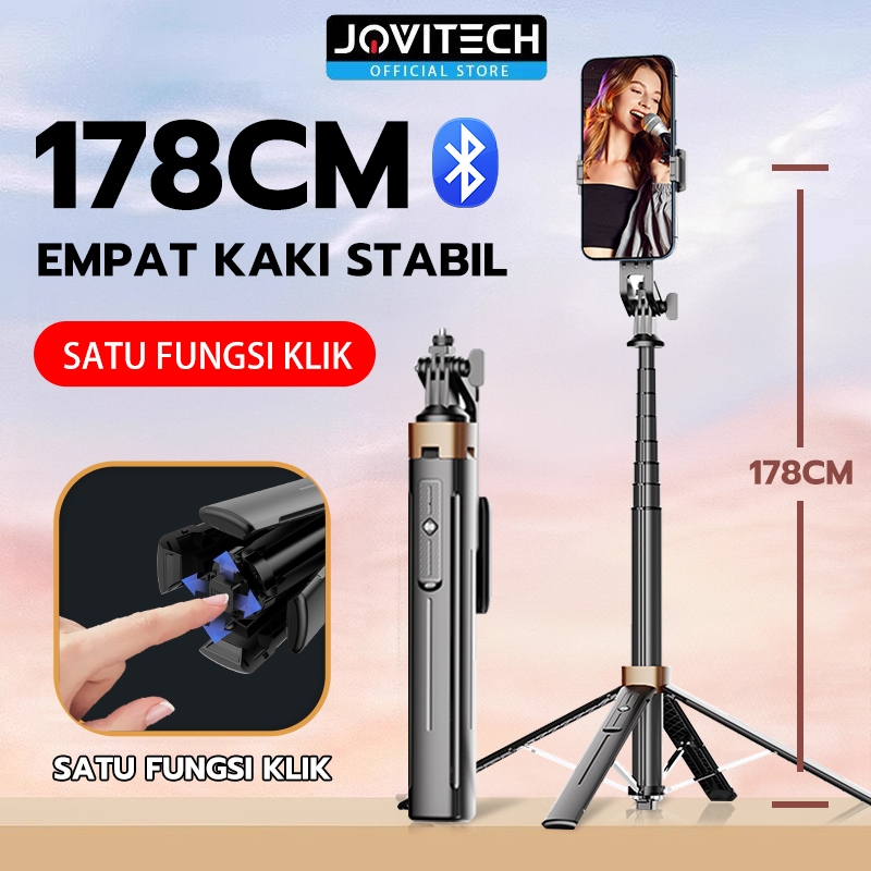 Jovitech Tripod 4 Kaki Stabil Tongsis Selfie Stick Bluetooth Satu Fungsi Klik 178cm - TR17