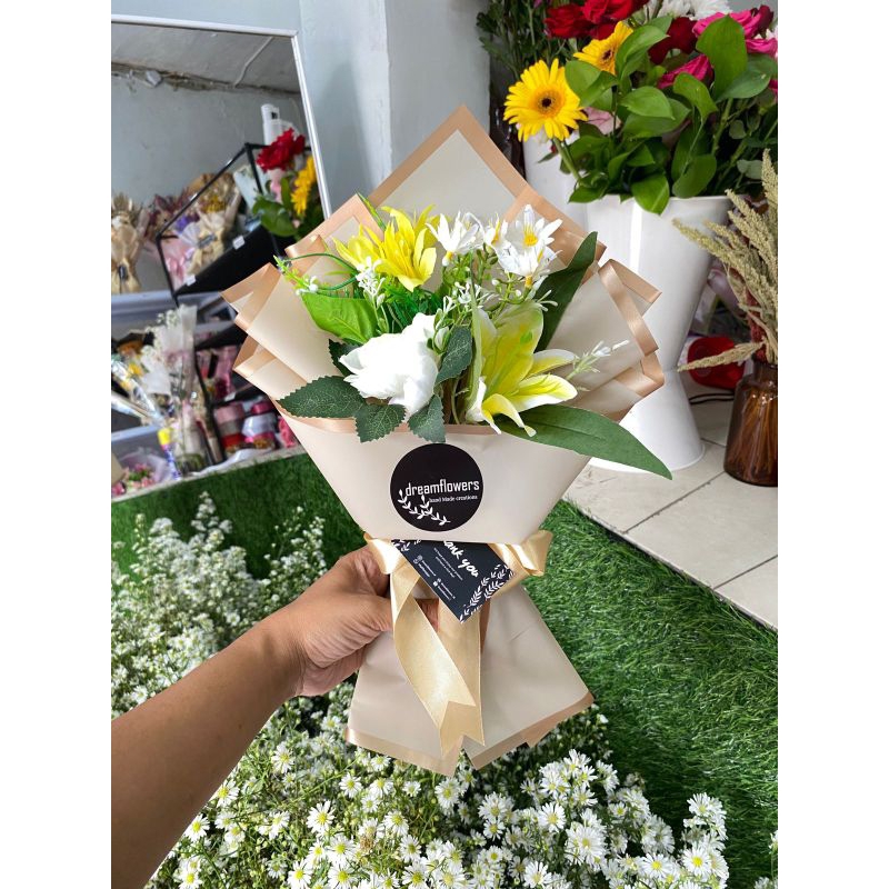 buket bunga palsu ukuran kecil 35cm