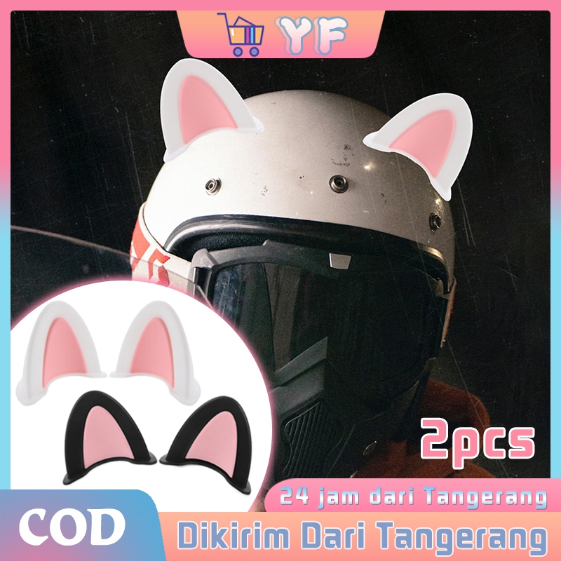 2Pcs Hiasan Motor Telinga Kucing Lucu Aksesoris Telinga Kucing Helm