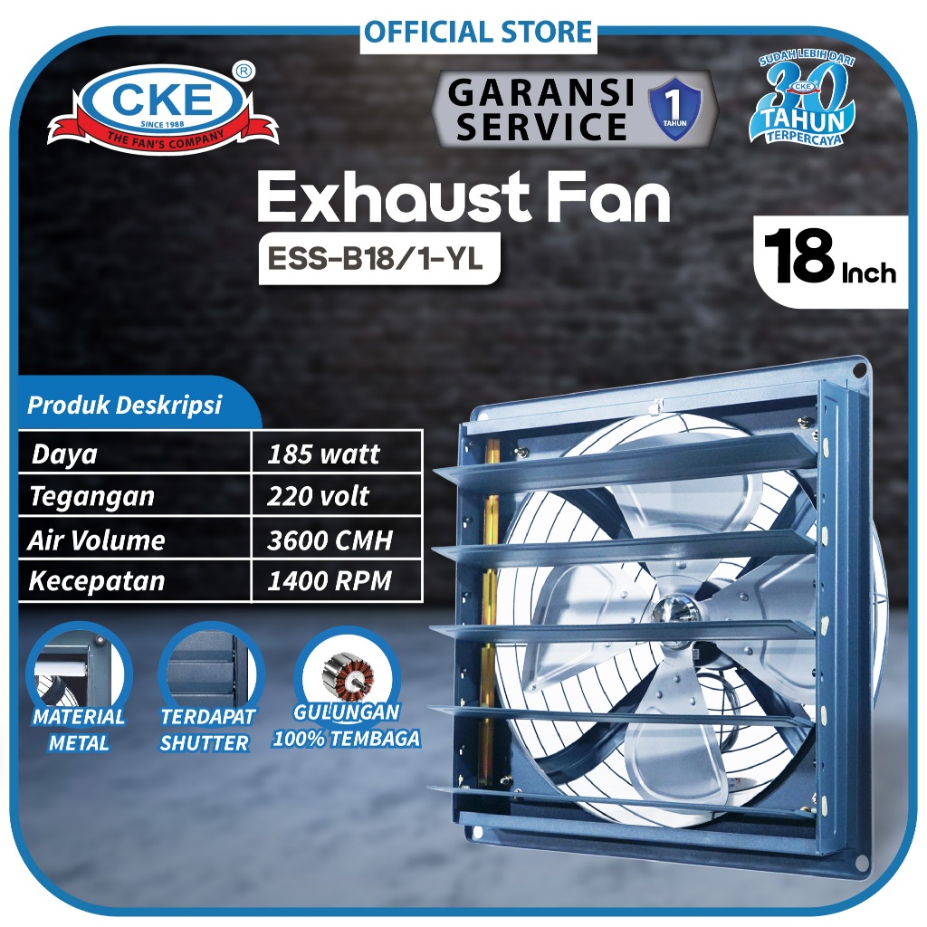 Exhaust Fan CKE Standard Shutter BN YL 18 Inch Fan Rumah Toilet Eksos Kipas Hexos 18 Inch Exhaust Fa