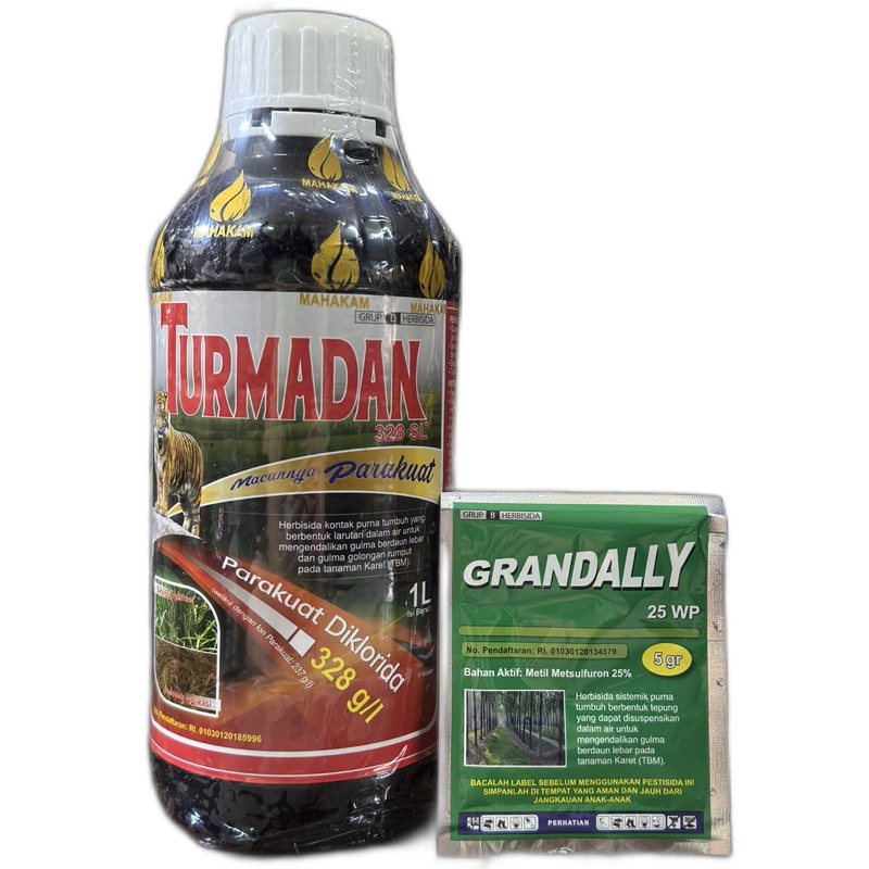 HERBISIDA TURMADAN 328 SL 1 LITER + GRANDALLY 25 WP 5 GRAM/RACUN KONTAK GULMA LEBAR RUMPUT KARET 1L