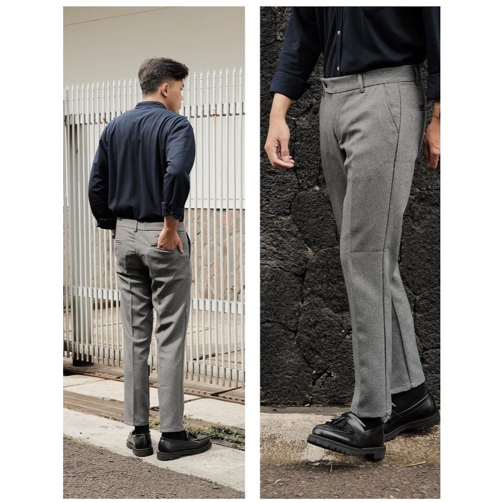 Celana Kantor Formal Kerja Pria Slimfit Bahan Dasar Kain- abu abu