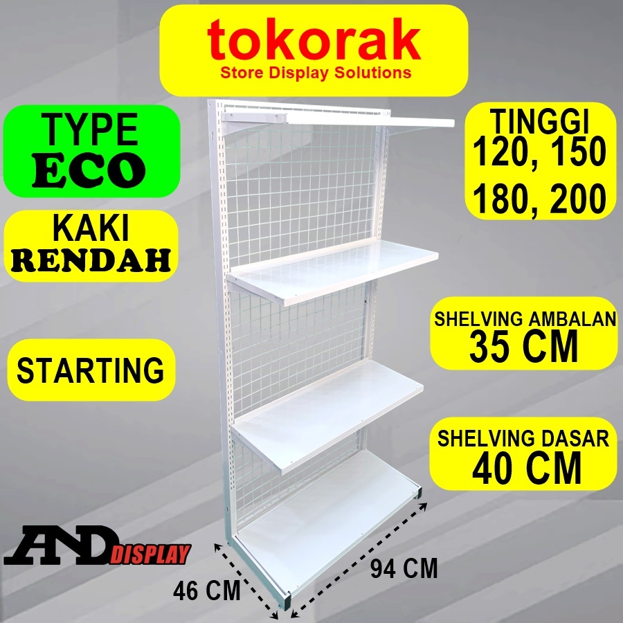 RAK GONDOLA MINIMARKET SINGLE STARTING ECO KR 40 / 35 CM AMBALAN SHELVING RAK SUPERMARKET 180 CM RAK