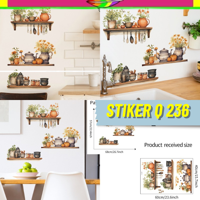 Wallsticker Wall Stiker Sticker Dinding Motif Gambar Rak Pot Bunga Daun Minimalis Lucu  Wallpaper Pa