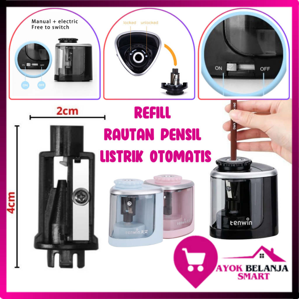 

ABS Refill Rautan Pensil Listrik Otomatis Manual Baterai Rautan Pensil Refill Elektrik Portebel Pencil Sharpener Rautan Pensil Rotary Pensil 6-8mm Untuk Alat Tulis Sekolah Kantor