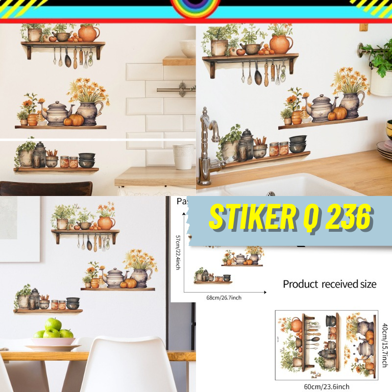 Wallsticker Wall Stiker Sticker Dinding Motif Gambar Rak Pot Bunga Daun Minimalis Lucu  Wallpaper Pa