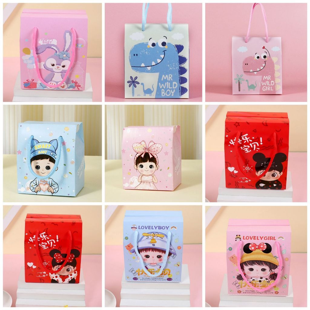 

(Nova) Kotak Hampers Lebaran Anak Souvenir Acara Ulang Tahun Anak Paper Bag/Goodie Bag/Box Tenteng Anak Dino Boy Girl