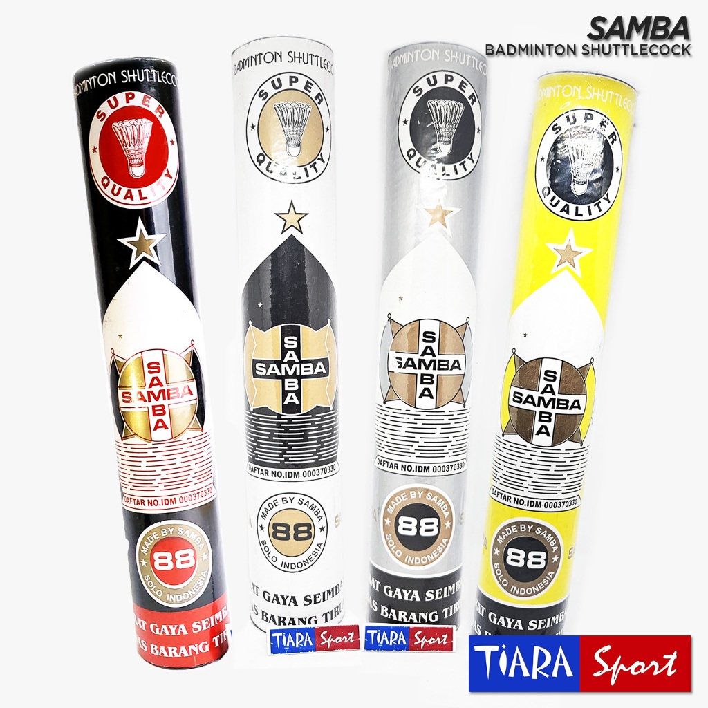 Shuttlecock SAMBA Slop isi 12 pcs - Hitam / Putih / Abu Silver / Kuning - Kok Bulu Ayam / Cock Tumpu