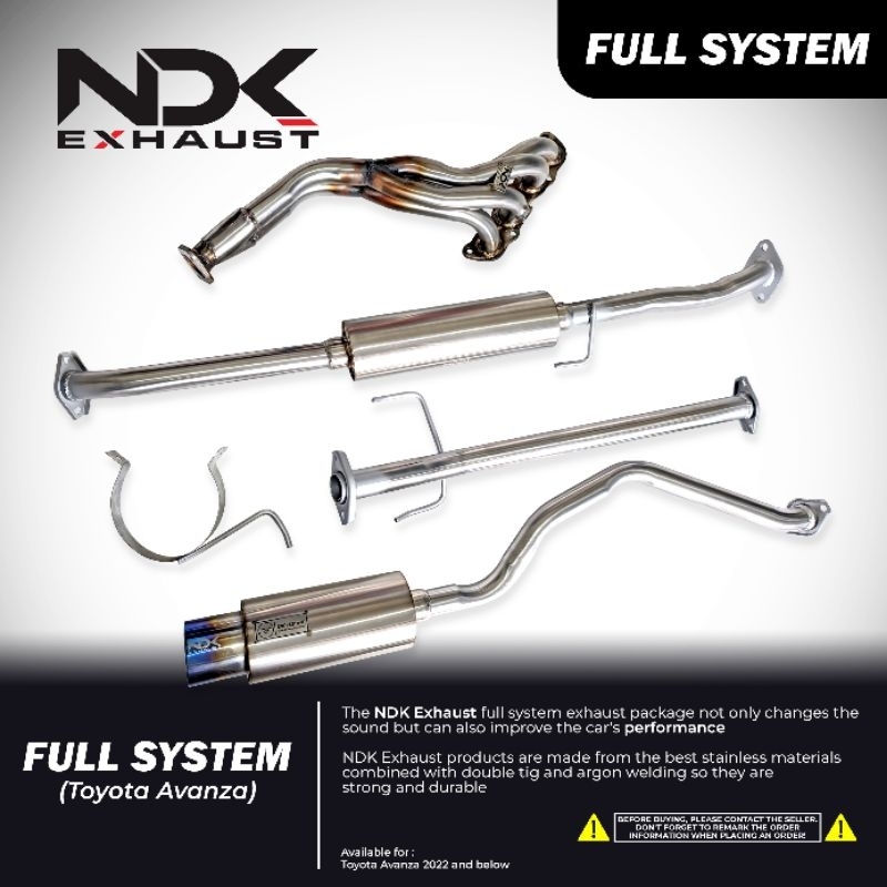 NDK EXHAUST FULLSYSTEM PNP AVANZA,XENIA,RUSH,TERIOS TAHUN 2022 KEBAWAH KNALPOT MOBIL RACING