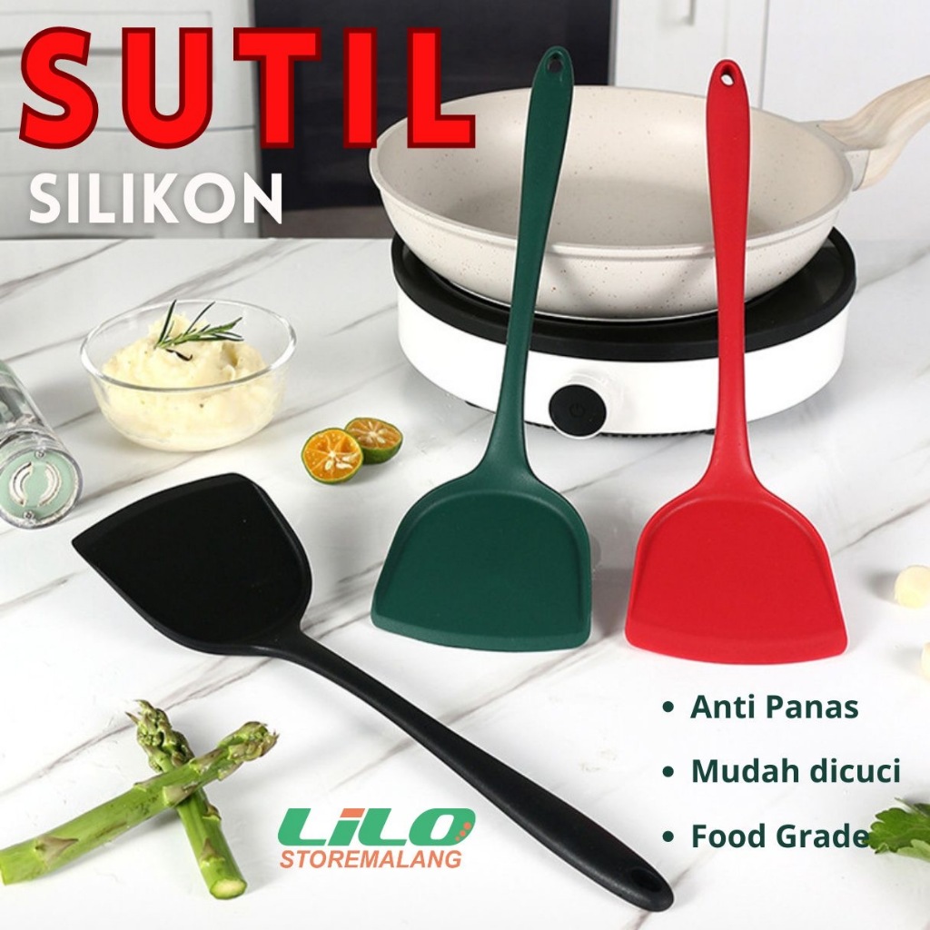 Sutil Spatula Teflon Goreng Silikon Anti Gores Tahan Panas 33Cm L25